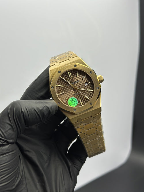 Audemars Piguet Royal Oak Automatic 41mm Stainless Steel Gold Bracelet Brown Textured Dial – men’s watch