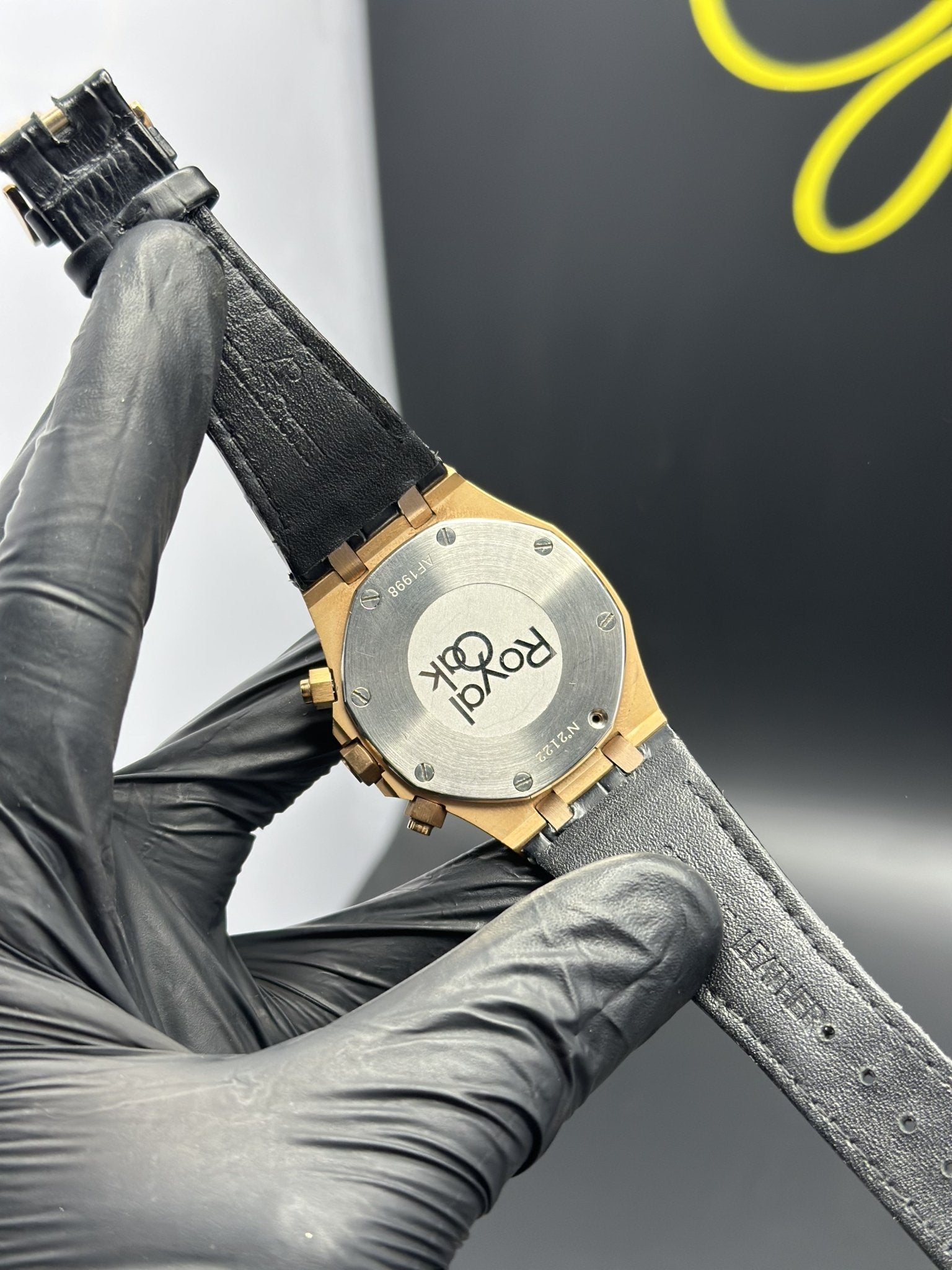 Audemars Piguet Royal Oak Chronograph 41mm Leather Black Strap Black Strap Blue Orange Dial Rosegold Bezel – men’s watch