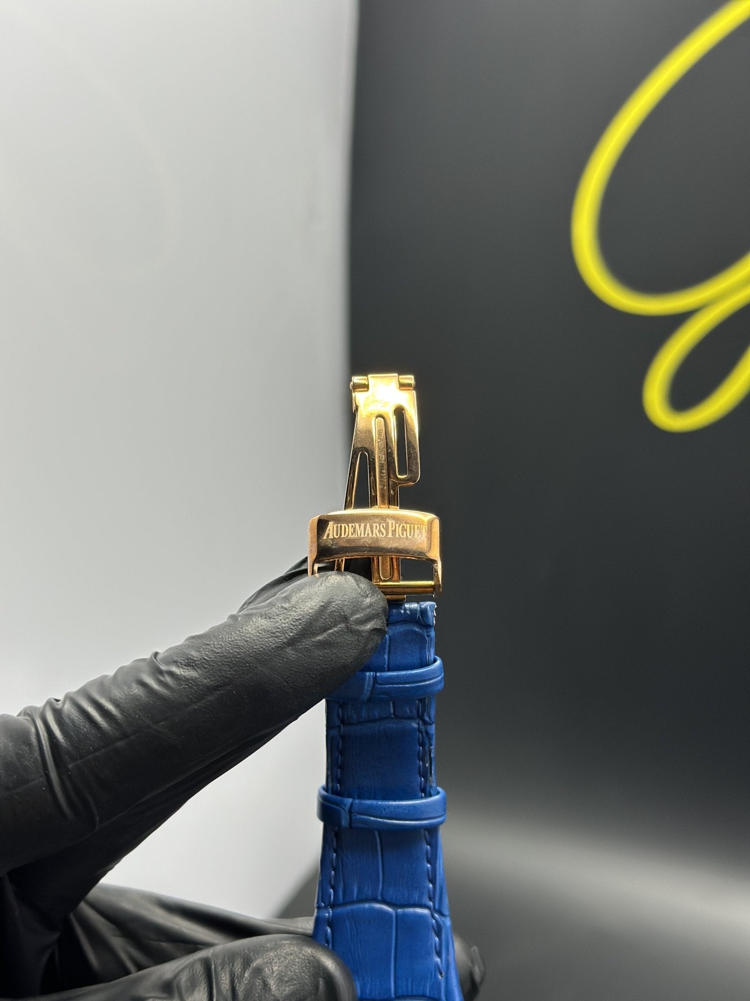 Audemars Piguet Royal Oak Chronograph 41mm Leather Blue Strap Royal Blue Strap Blue Orange Dial Rosegold Bezel – men’s watch