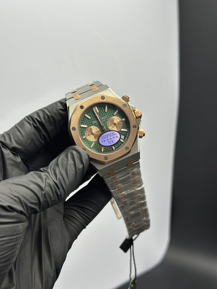 AP Royal Oak Chronograph 41mm Stainless Steel Silver-Rosegold 2 Tone Bracelet Green Orange Dial