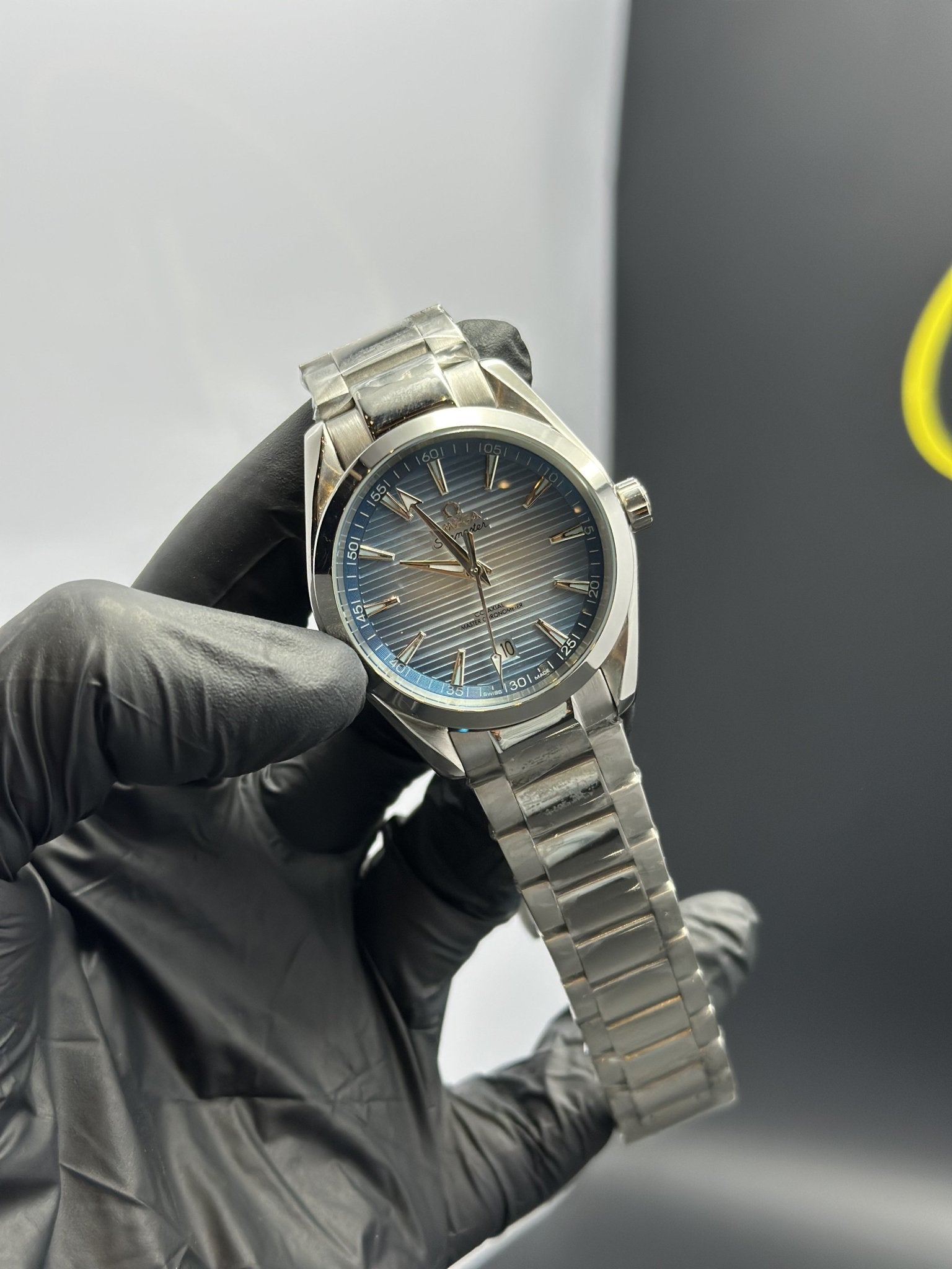 Omega Bracelet Seamaster (Automatic) Silver Bracelet Blue Teak Pattern Dial – men’s watch