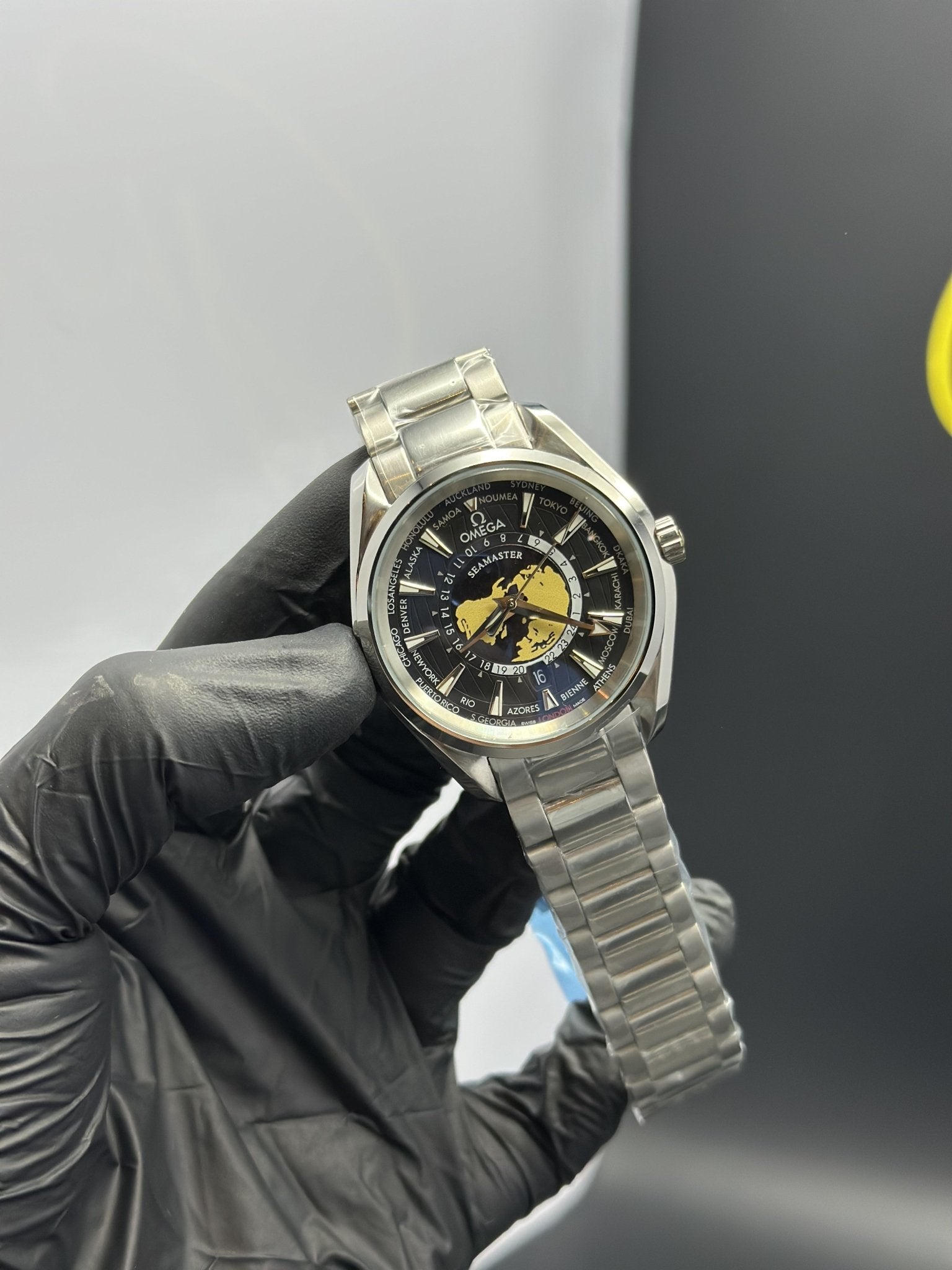 Omega Bracelet Seamaster (Automatic) Silver Bracelet World Timer Black Dial – men’s watch