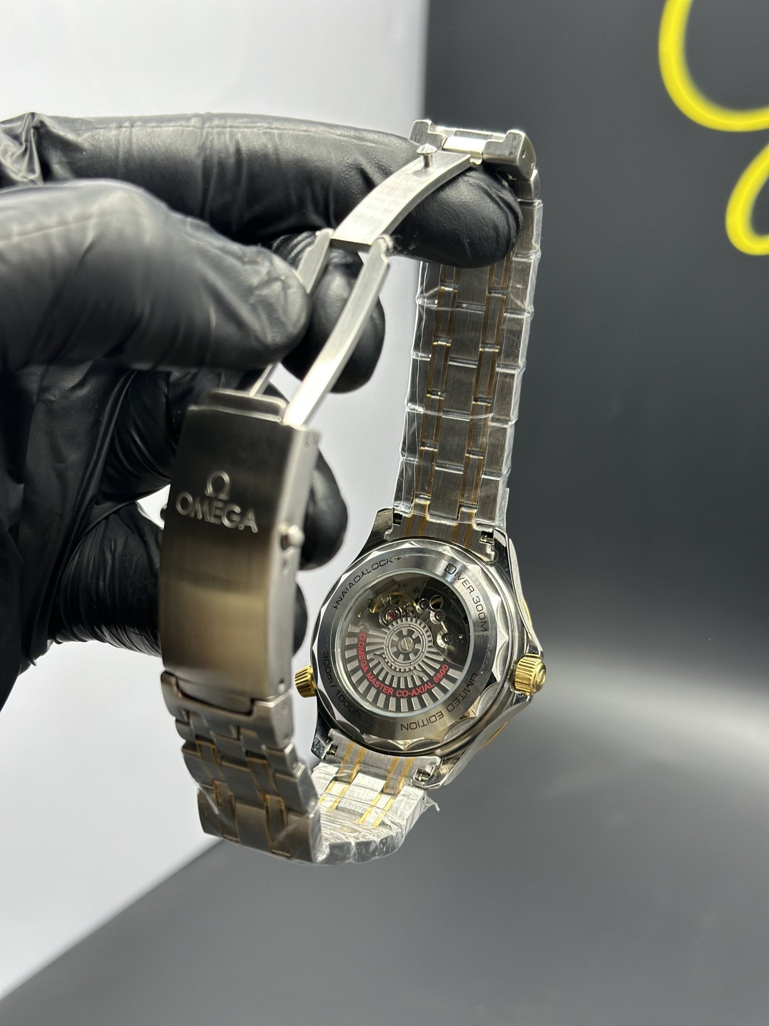 Omega Bracelet Seamaster (Automatic) Silver Gold Bracelet Black Dial Black Gold Bezel – men’s watch