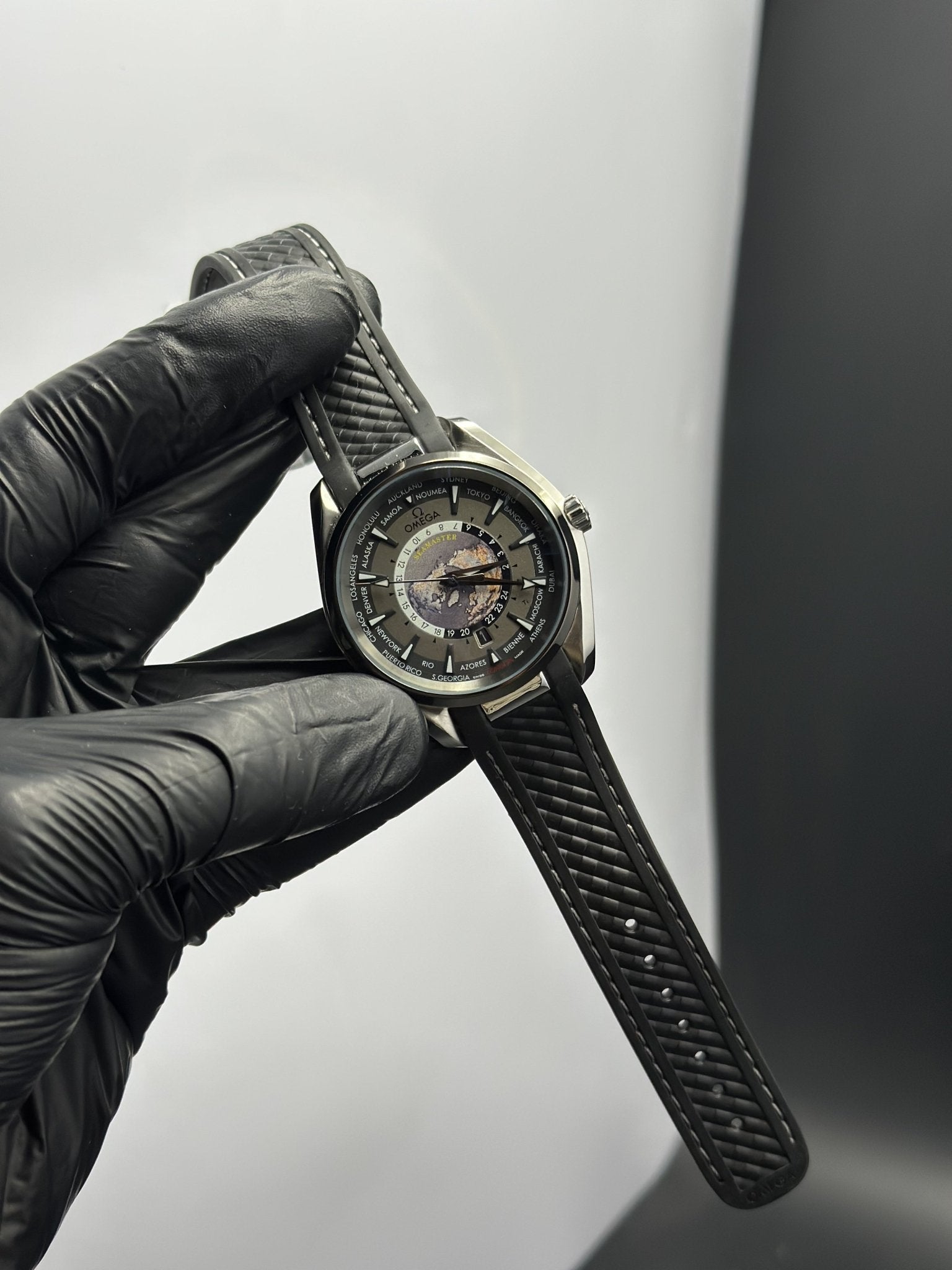 Omega Strap Seamaster (Automatic) Black Strap World Timer Grey Dial – men’s watch