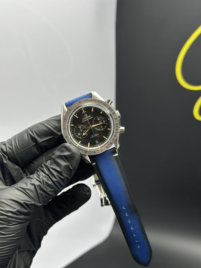 OMGA Strap Speedmaster (Chronograph Quartz) Blue Strap Black Dial Silver Bezel