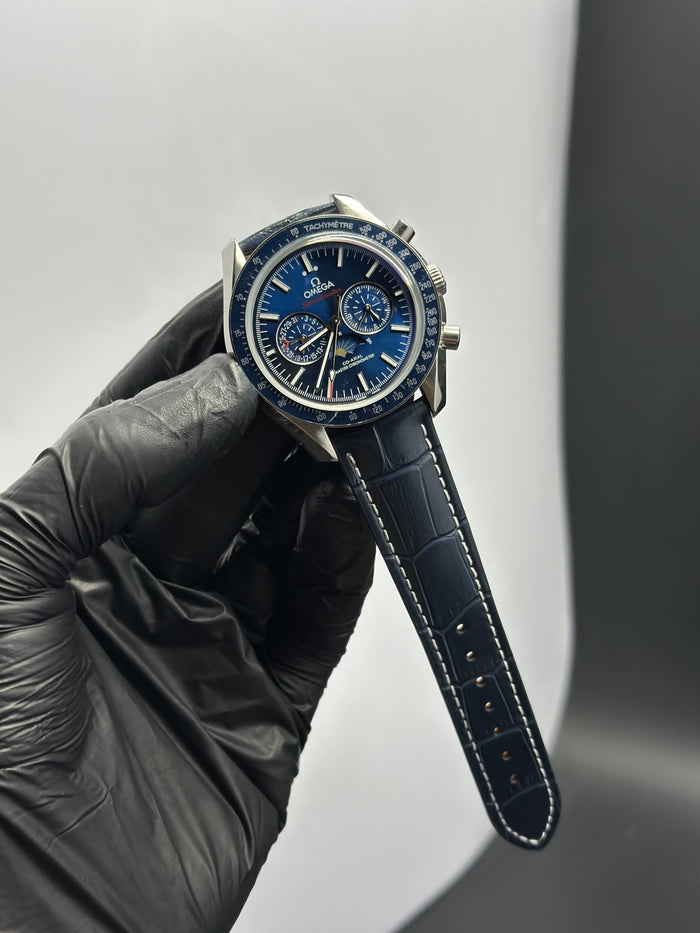 OMGA Strap Speedmaster (Chronograph Quartz) Blue Strap Blue Dial Blue Bezel
