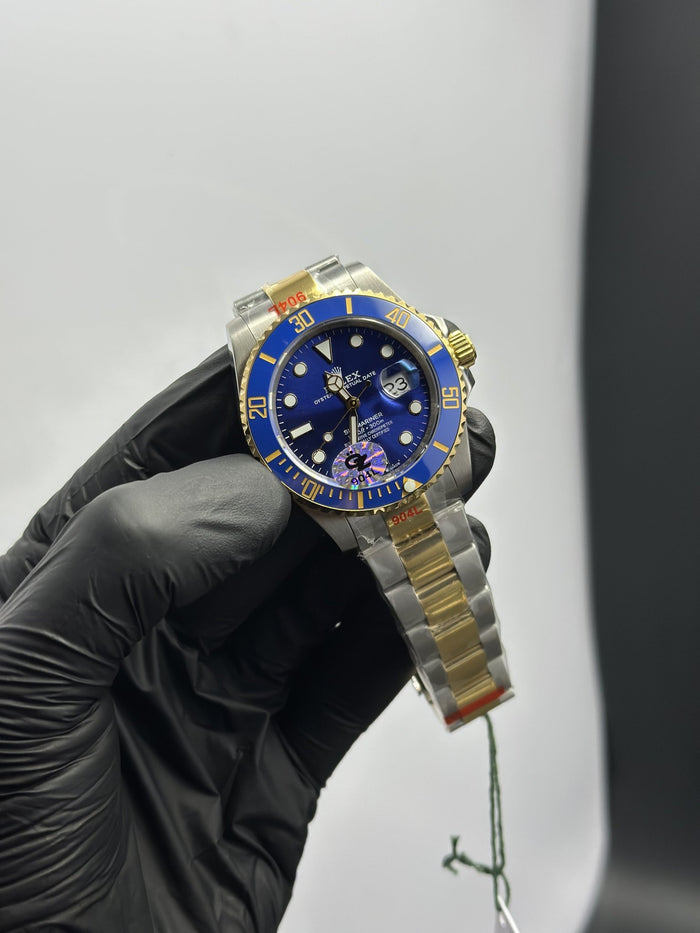 OZ Factory RLX Submariner 40mm Stainless Steel Silver Gold 2 Tone Oyster Bracelet Bluesy Dial