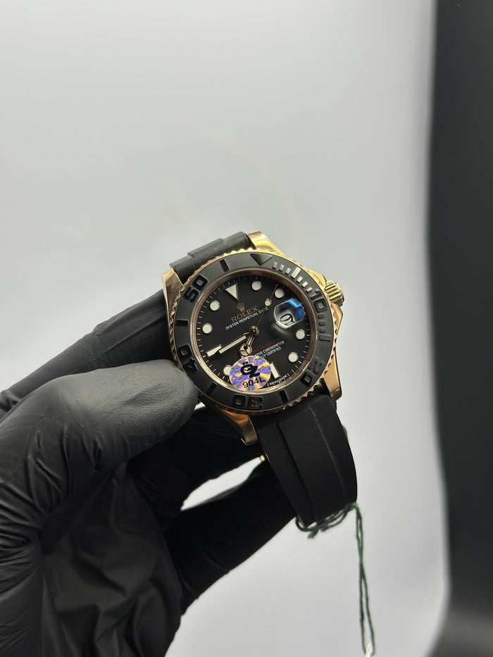 OZ Factory RLX Yacht Master 40mm Silicone Strap Black Dial Black Bezel