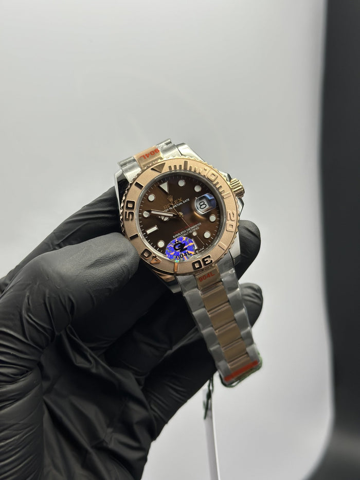 OZ Factory RLX Yacht Master 40mm Stainless Steel Silver-Rosegold 2 Tone Oyster Bracelet Brown Dial Rosegold Bezel