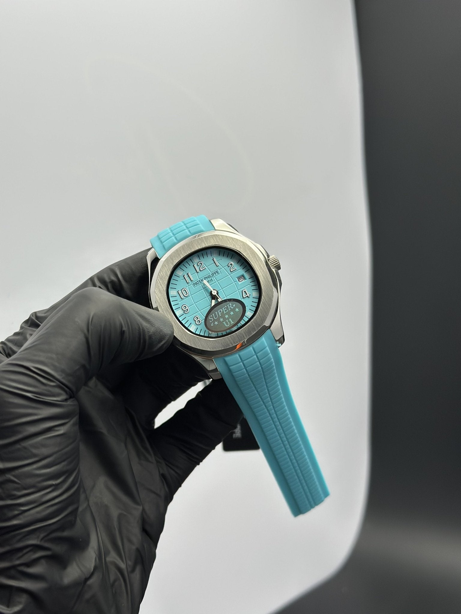Patek Philippe Aquanaut 41mm Silicone Strap Aqua Strap Aqua Dial Silver Bezel – men’s watch