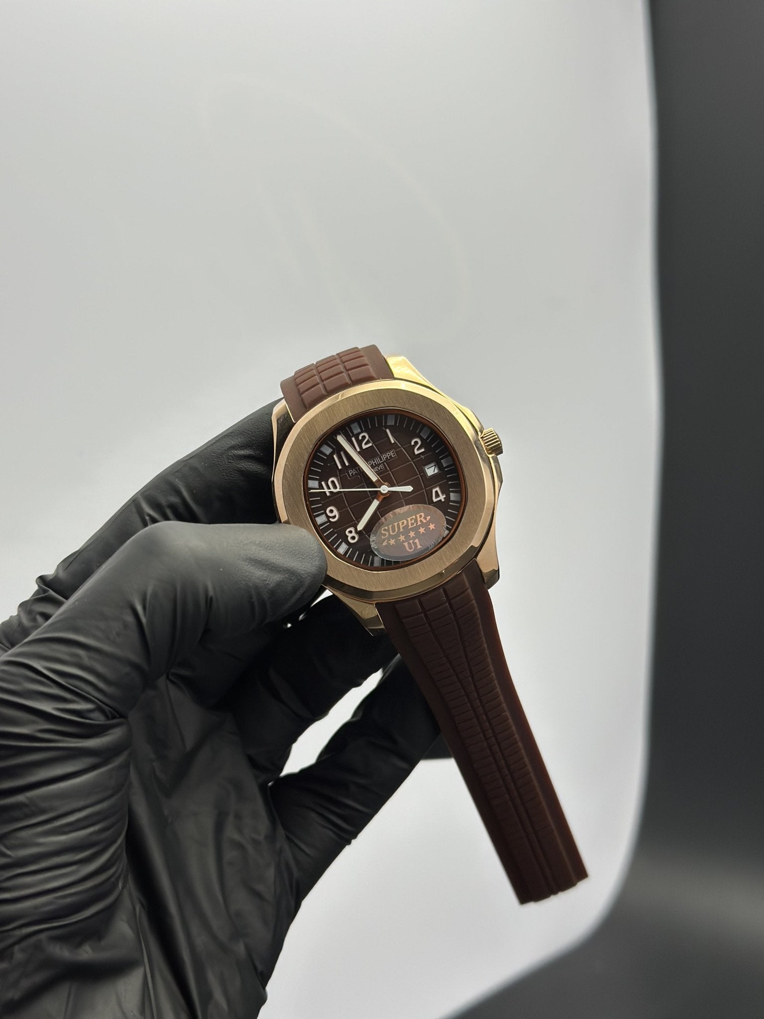 Patek Philippe Aquanaut 41mm Silicone Strap Brown Strap Brown Dial Rosegold Bezel – men’s watch