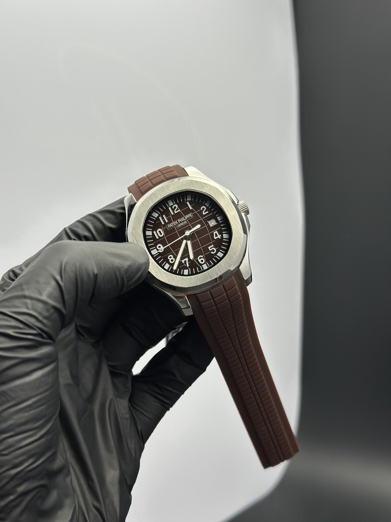 Patek Philippe Aquanaut 41mm Silicone Strap Brown Strap Brown Dial Silver Bezel – men’s watch