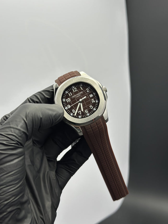 PP Aquanaut 41mm Silicone Strap Brown Strap Brown Dial Silver Bezel