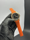 Patek Philippe Aquanaut 41mm Silicone Strap Stoned Bezel Orange Strap Black Dial Gold Stoned Bezel – men’s watch