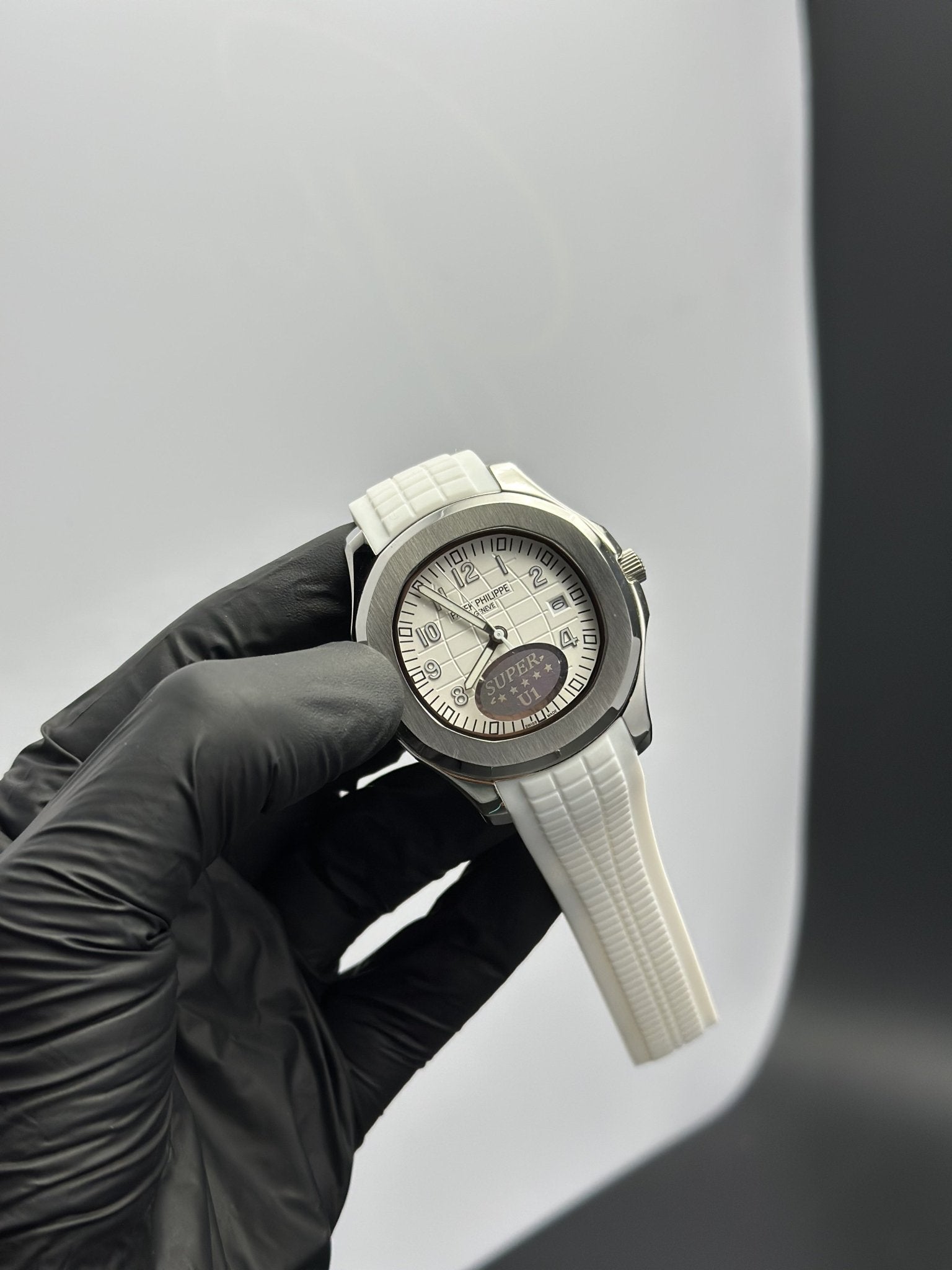 Patek Philippe Aquanaut 41mm Silicone Strap White Strap White Dial Silver Bezel – men’s watch