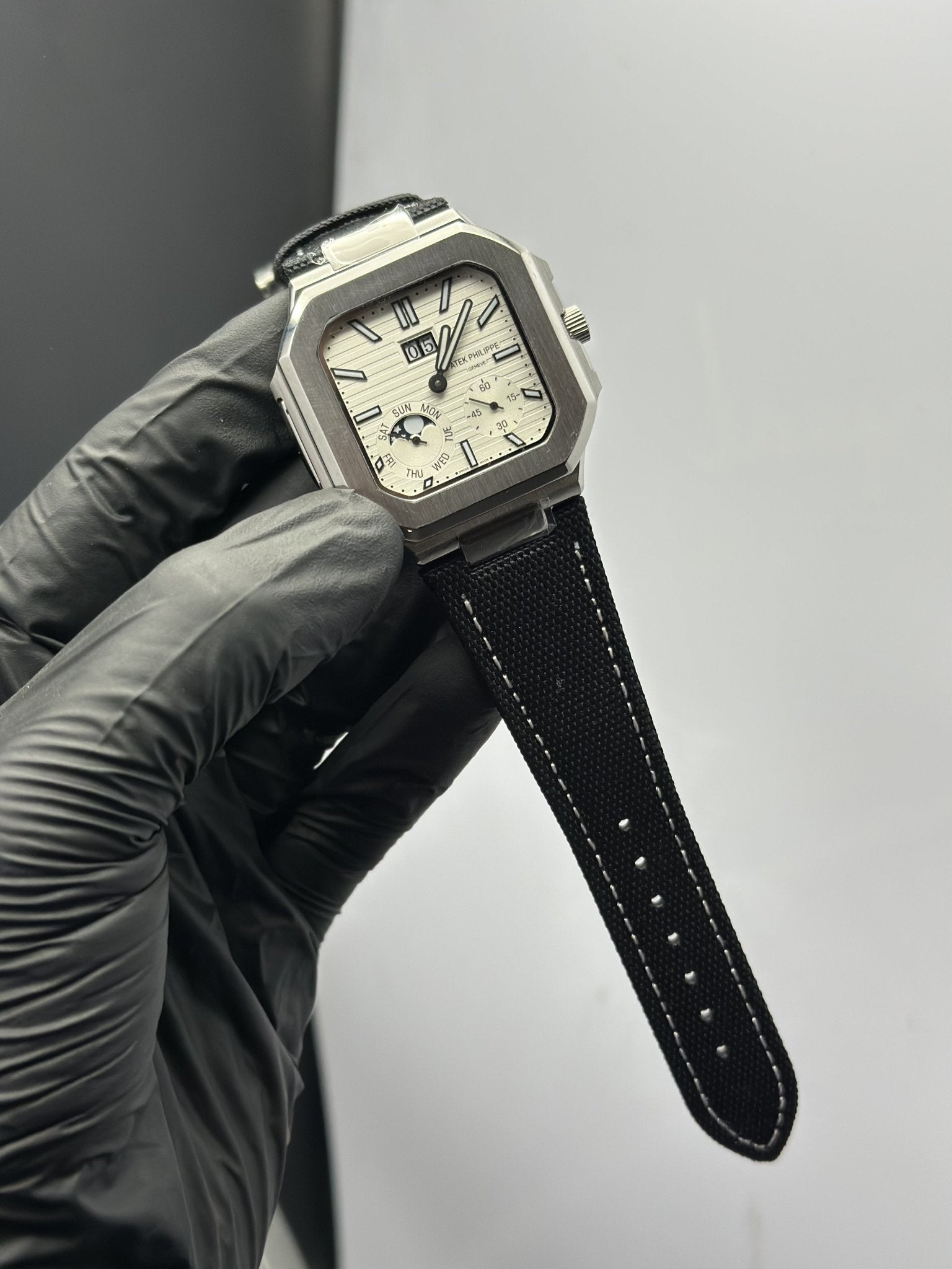 Patek Philippe Cubitus Power Reserve 40mm Leather Strap Black Strap White Dial Silver Bezel – men’s watch