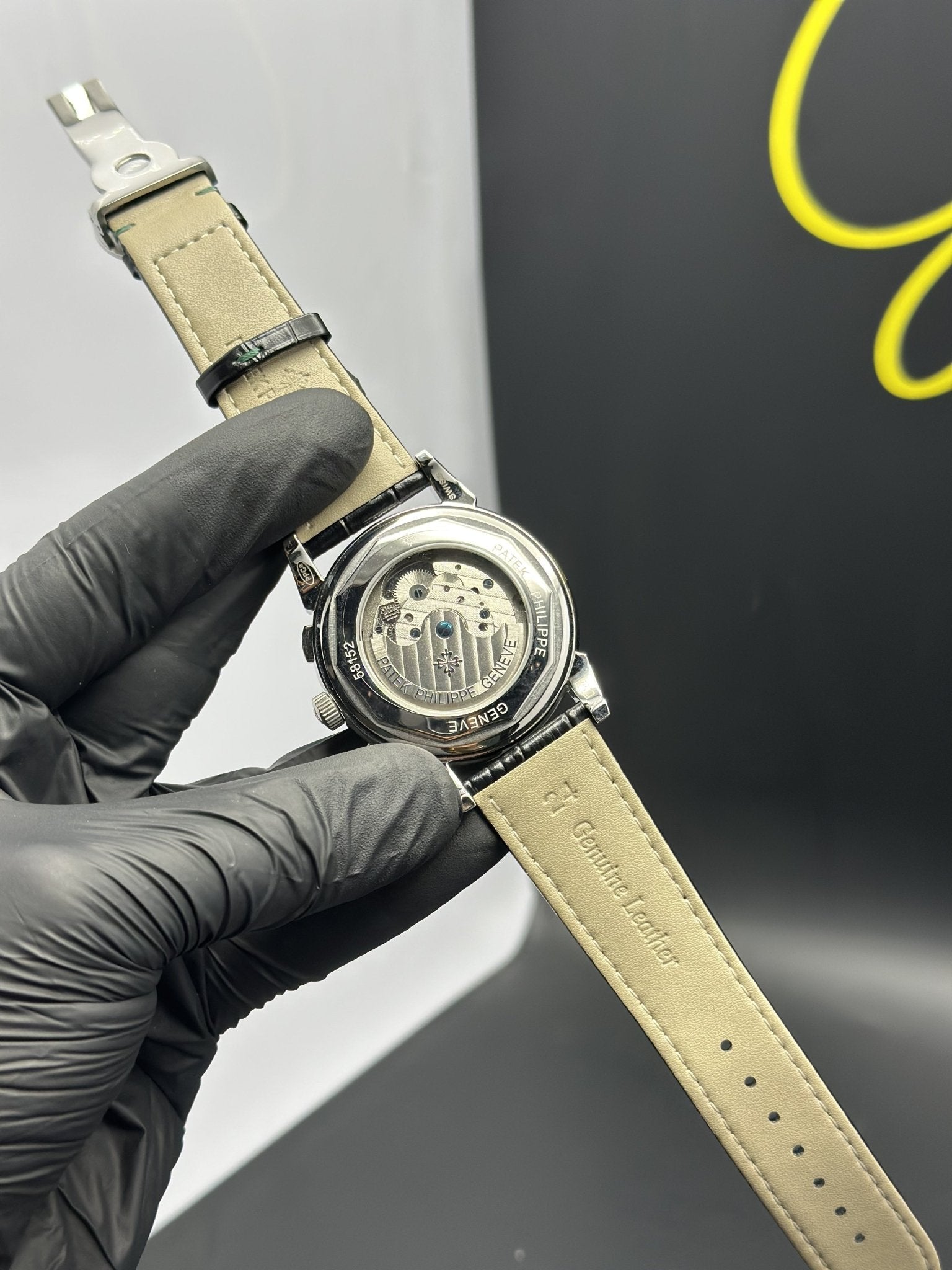 Patek Philippe Leather Strap Classy Watches Black Strap Black Dial Silver Bezel Rectangular Chronographs – men’s watch