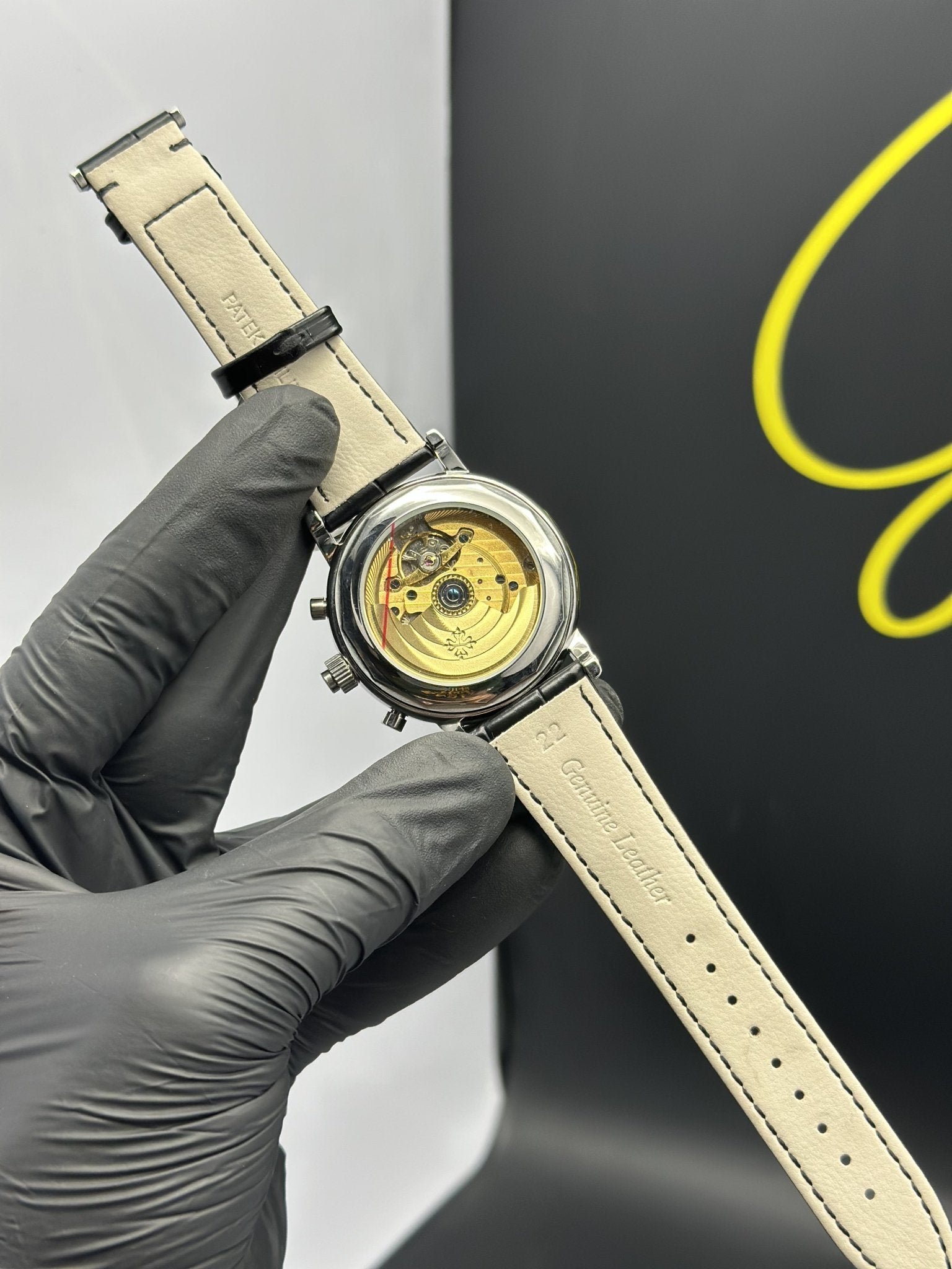 Patek Philippe Leather Strap Classy Watches Black Strap Black Dial Silver Bezel Round Chronographs Special Edition 5 Hands – men’s watch