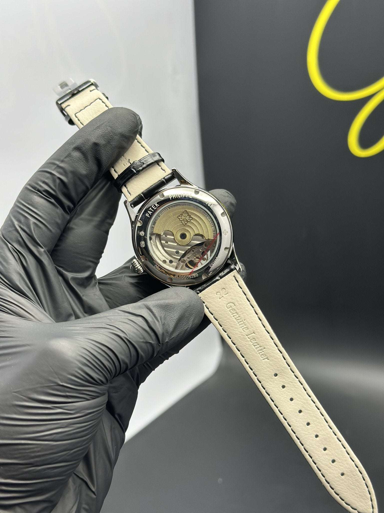 Patek Philippe Leather Strap Classy Watches Black Strap Black Pendulum Textured Roman Figure Dial Silver Bezel – men’s watch