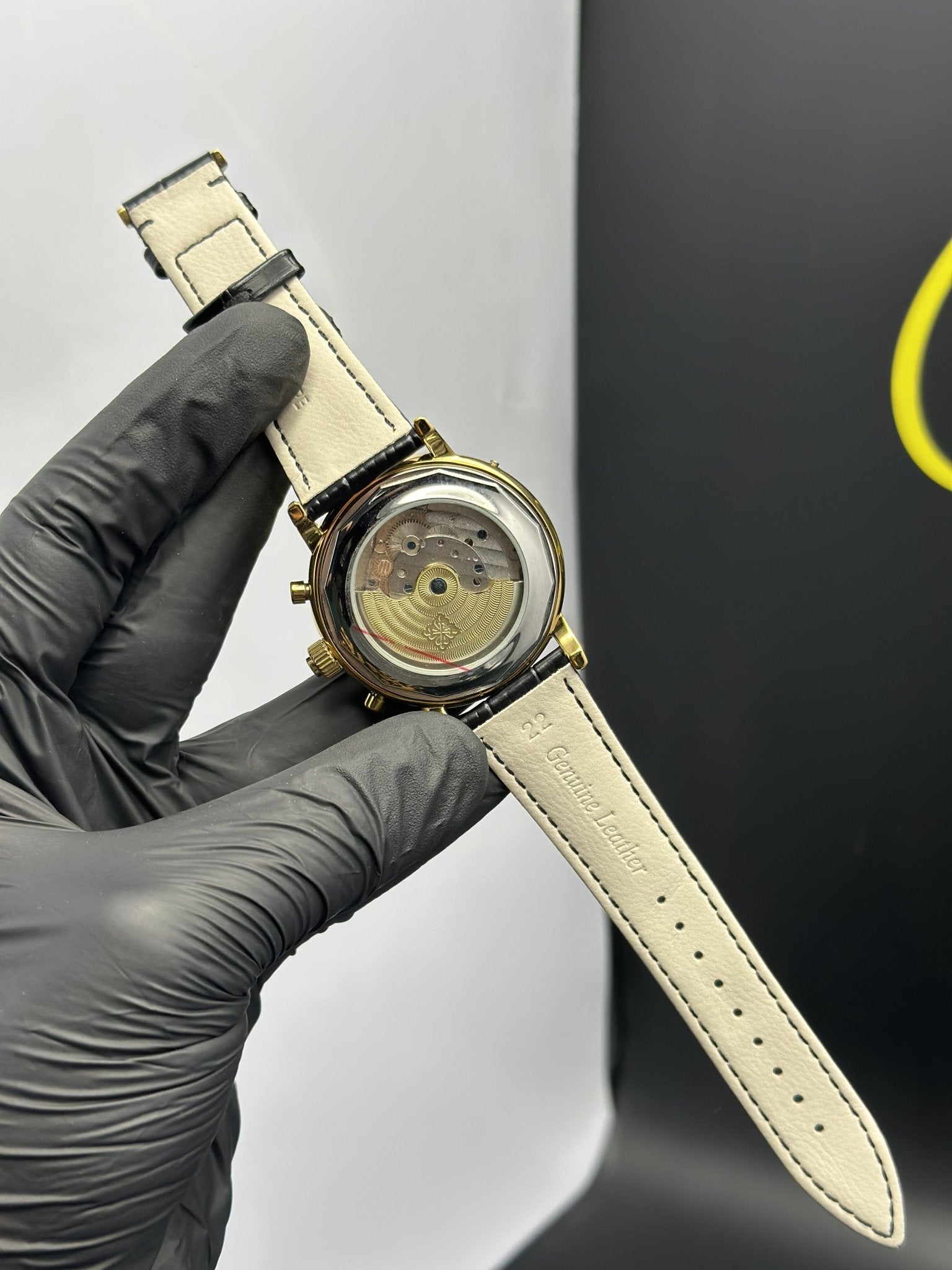 Patek Philippe Leather Strap Classy Watches Black Strap Blue Dial Gold Bezel Round Chronographs – men’s watch