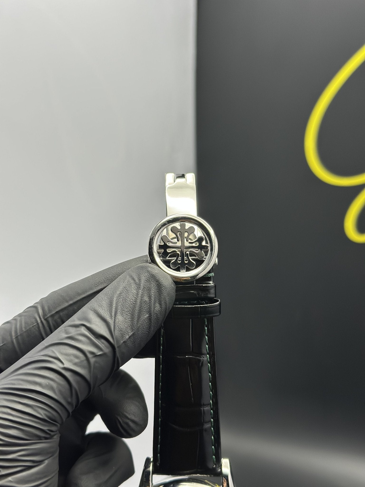 Patek Philippe Leather Strap Classy Watches Black Strap Mint Green Dial Silver Bezel Rectangular Chronographs – men’s watch