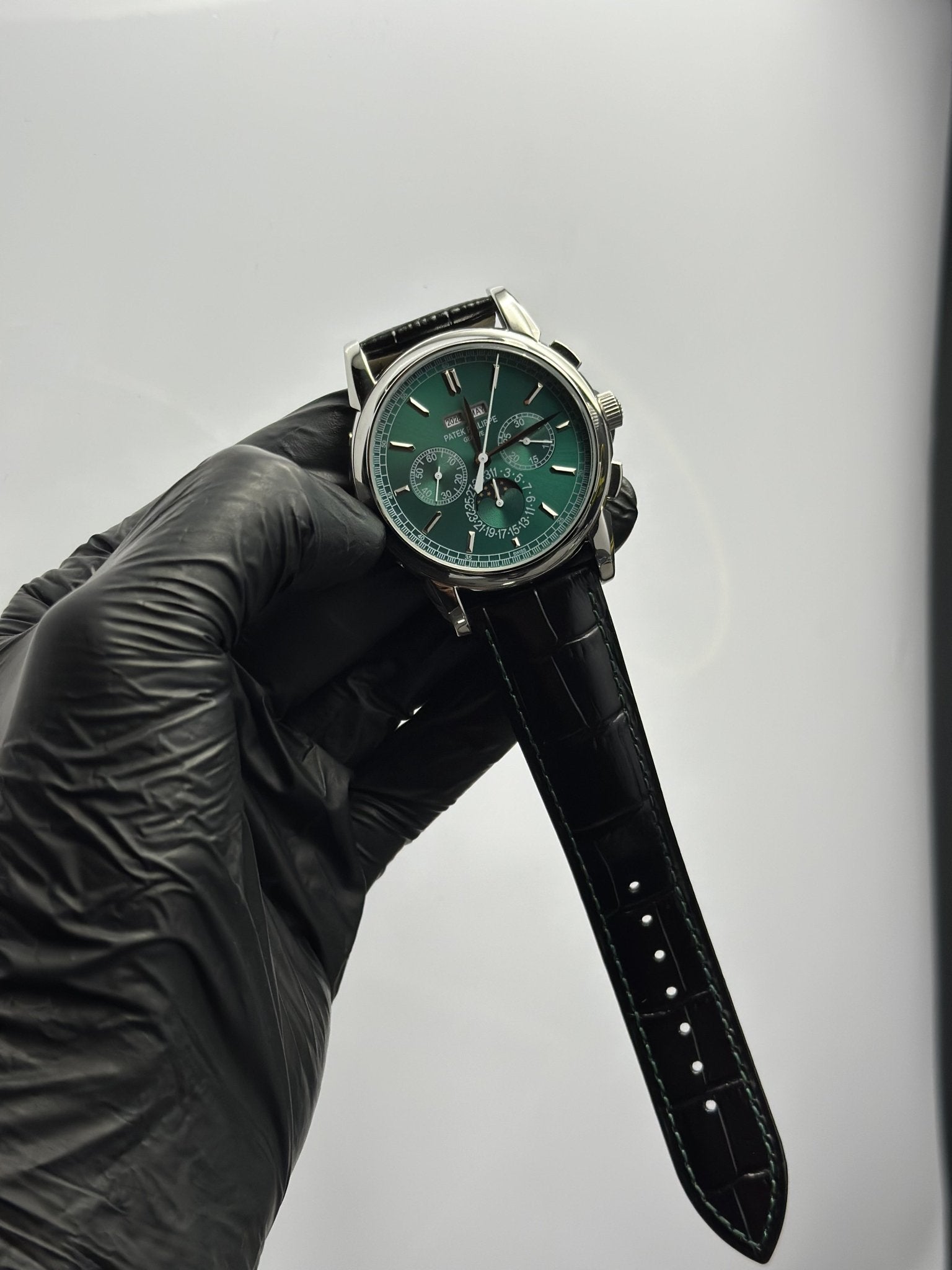 Patek Philippe Leather Strap Classy Watches Black Strap Mint Green Dial Silver Bezel Rectangular Chronographs – men’s watch