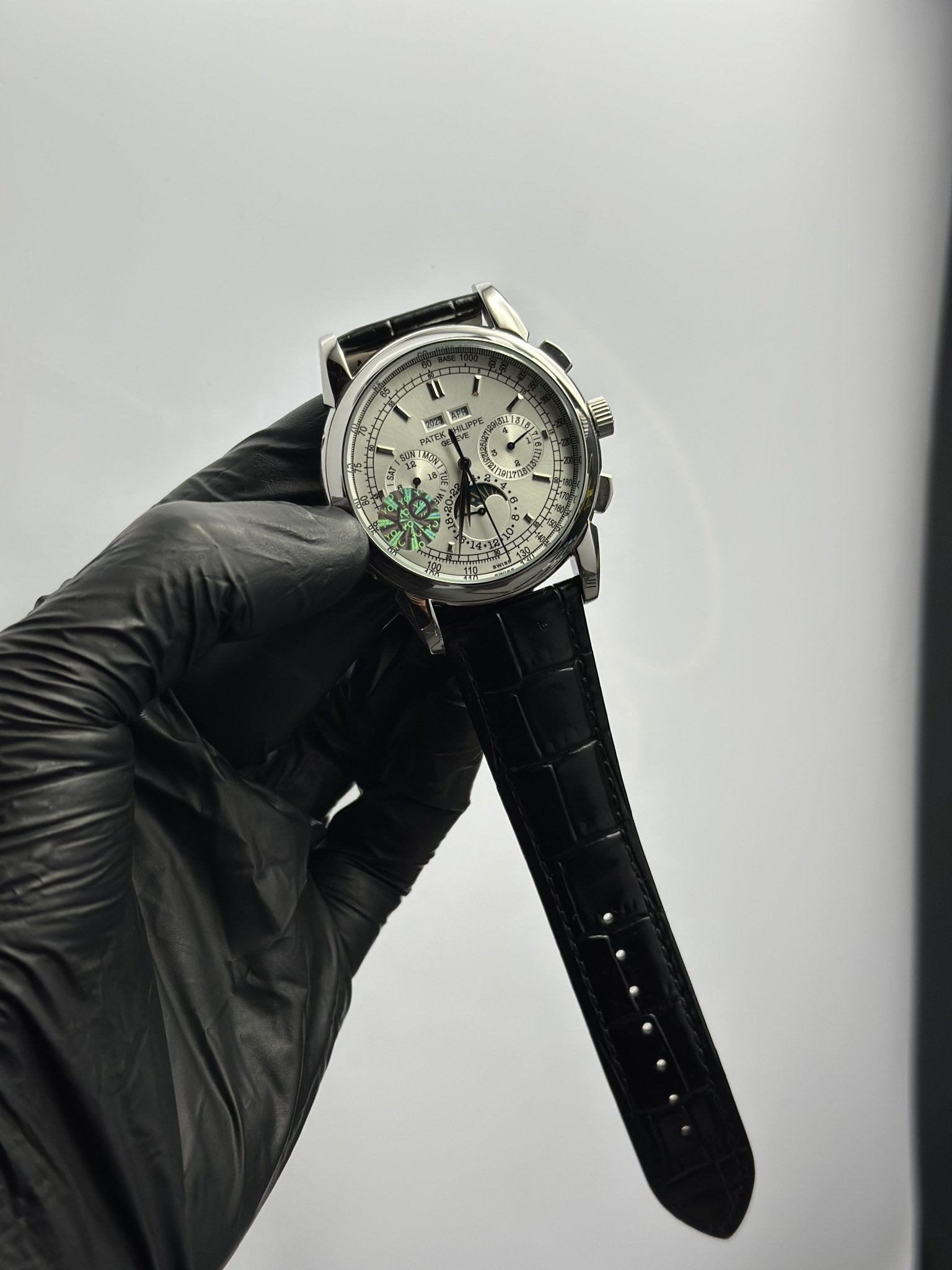 Patek Philippe Leather Strap Classy Watches Black Strap White Dial Silver Bezel Rectangular Chronographs – men’s watch