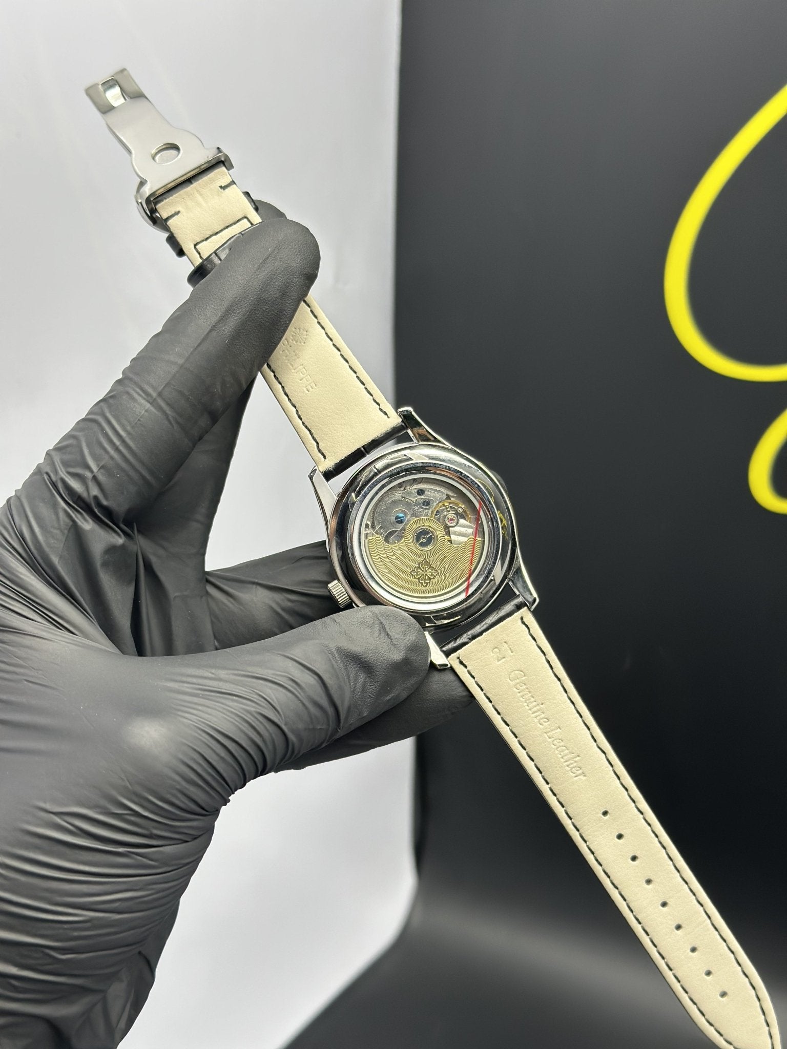 Patek Philippe Leather Strap Classy Watches Black Strap White Flyback Dial Silver Bezel – men’s watch