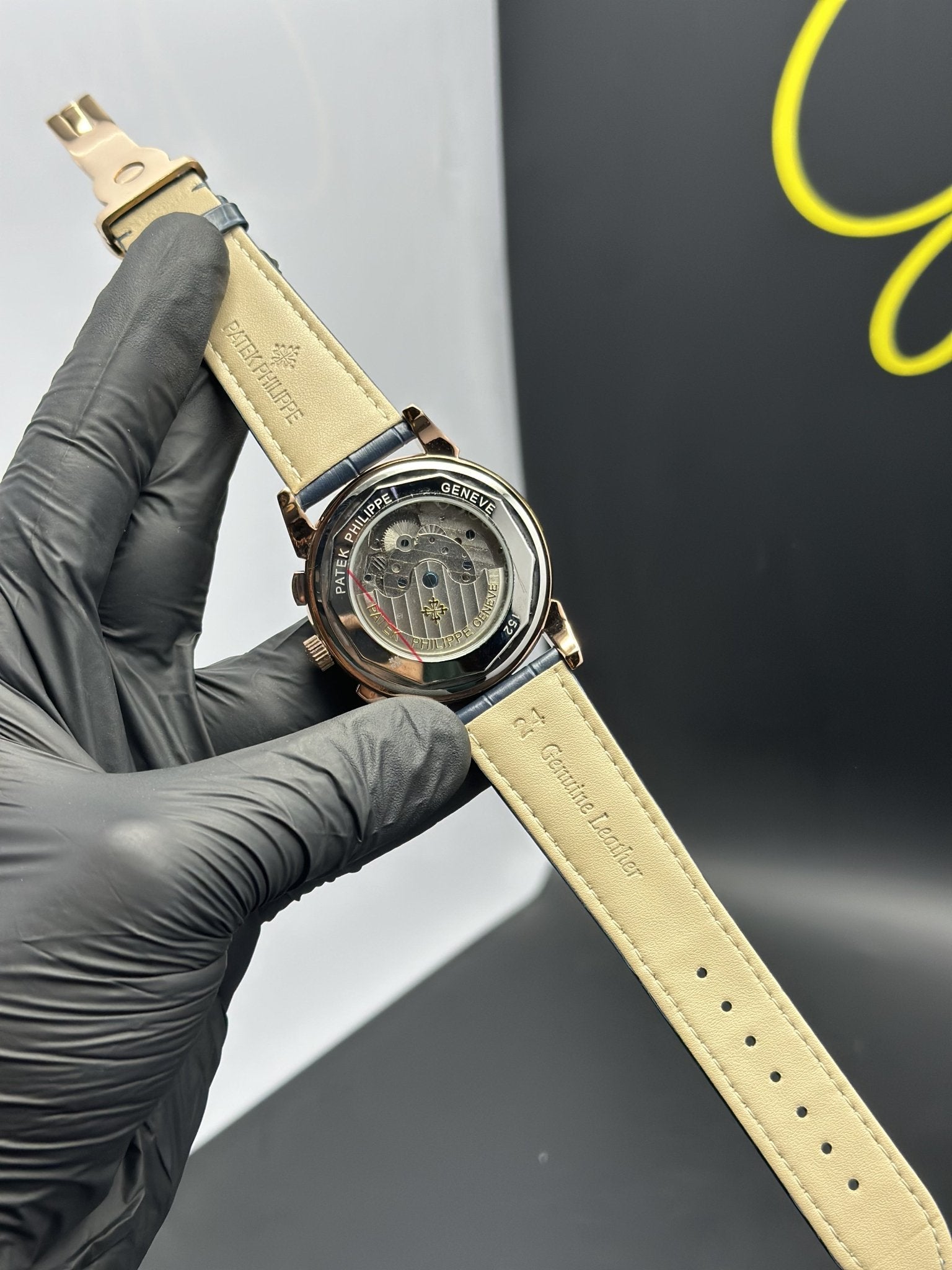 Patek Philippe Leather Strap Classy Watches Blue Strap Blue Dial Rosegold Bezel Rectangular Chronograph – men’s watch