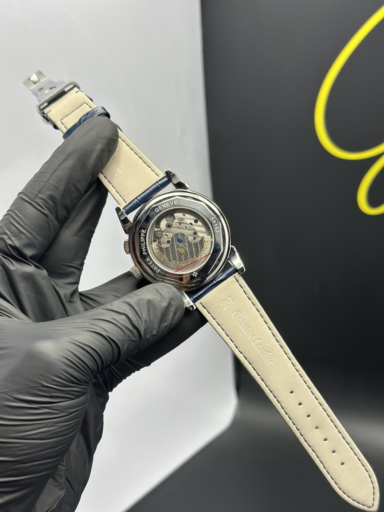 Patek Philippe Leather Strap Classy Watches Blue Strap Blue Dial Silver Bezel Rectangular Chronographs – men’s watch