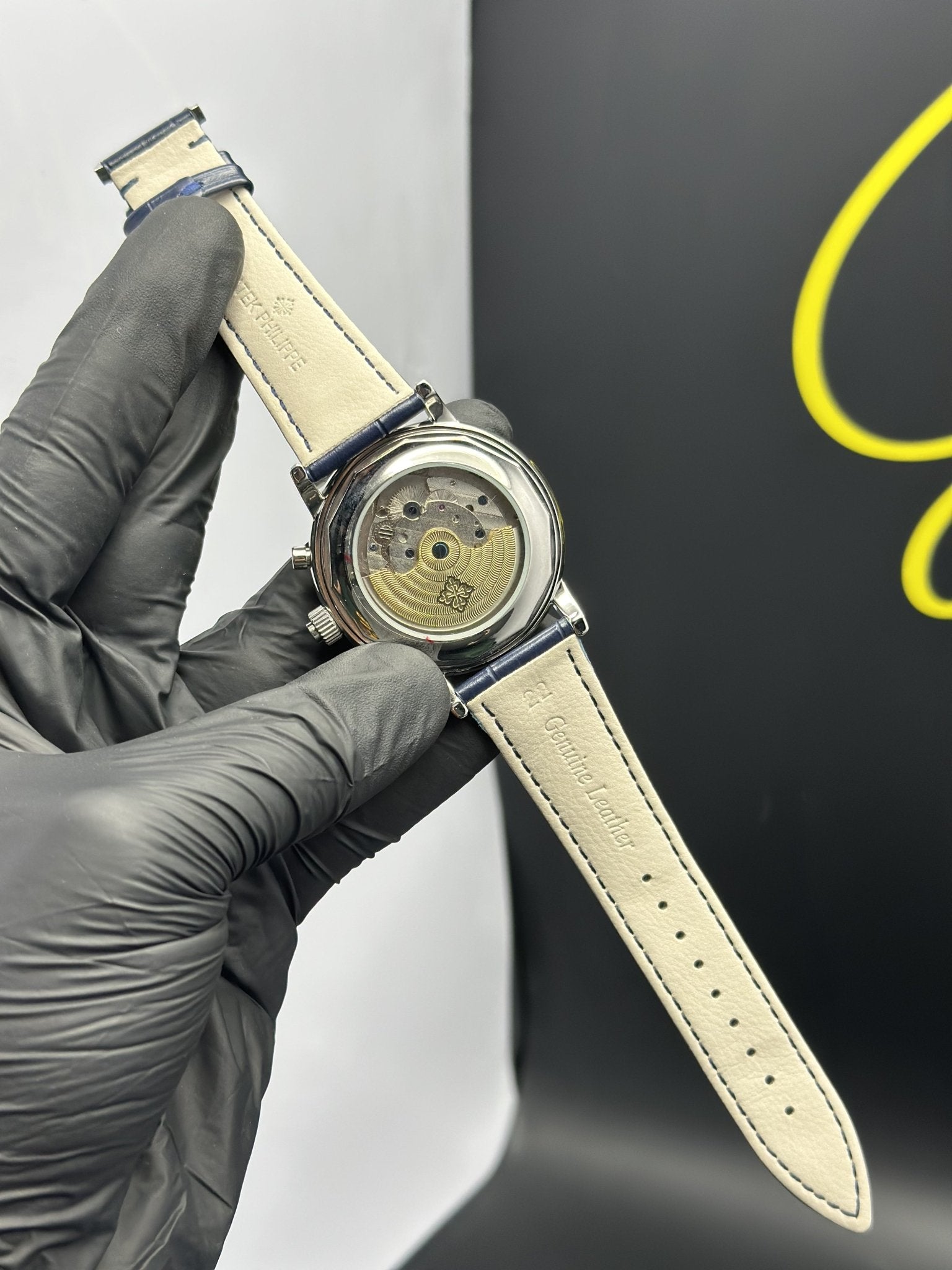 Patek Philippe Leather Strap Classy Watches Blue Strap Blue Dial Silver Bezel Round Chronographs – men’s watch