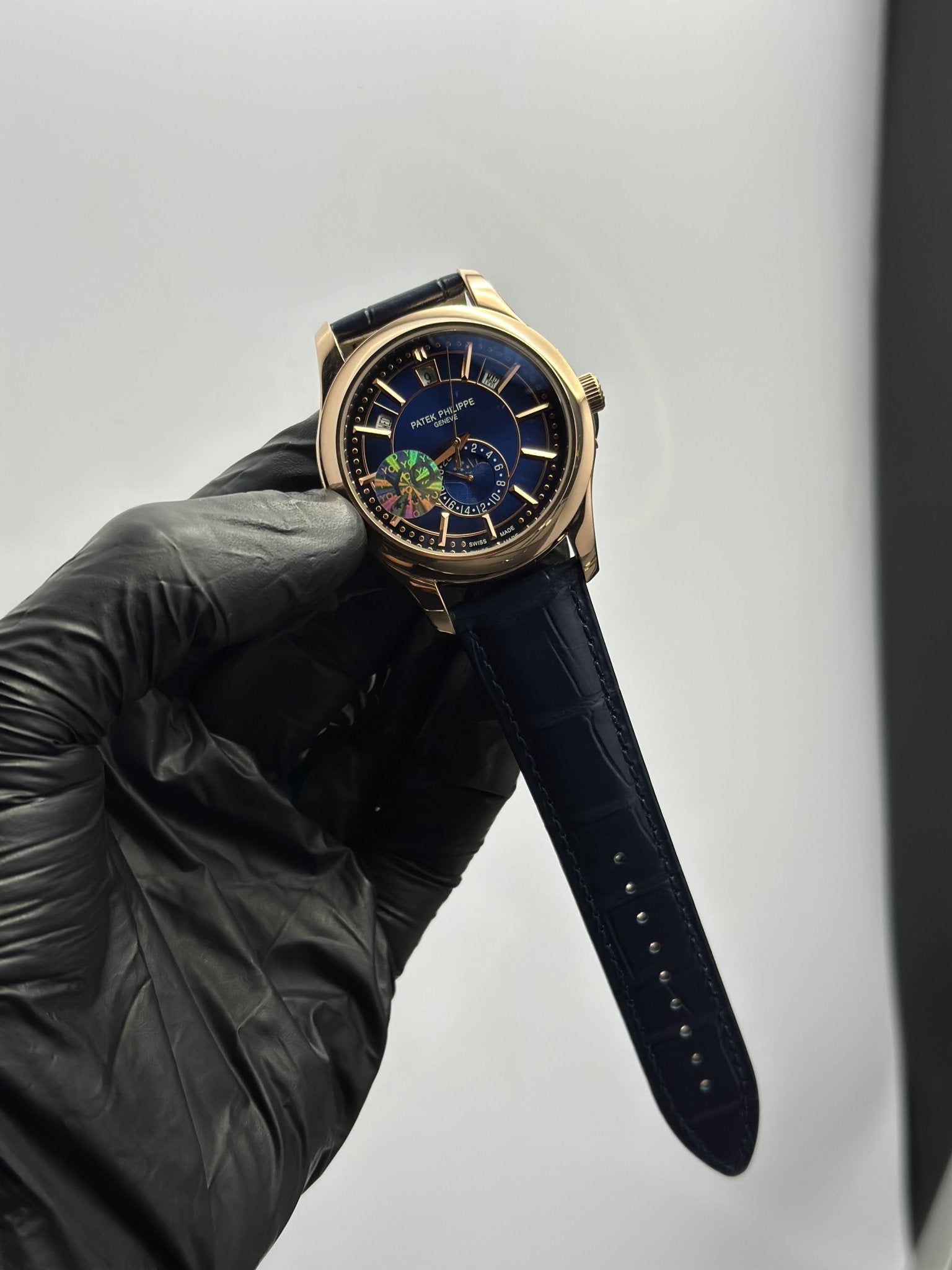 Patek Philippe Leather Strap Classy Watches Blue Strap Blue Flyback Dial Rosegold Bezel – men’s watch