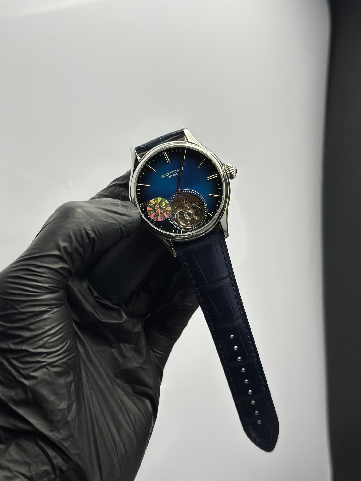 Patek Philippe Leather Strap Classy Watches Blue Strap Blue Pendulum Dial Silver Bezel – men’s watch