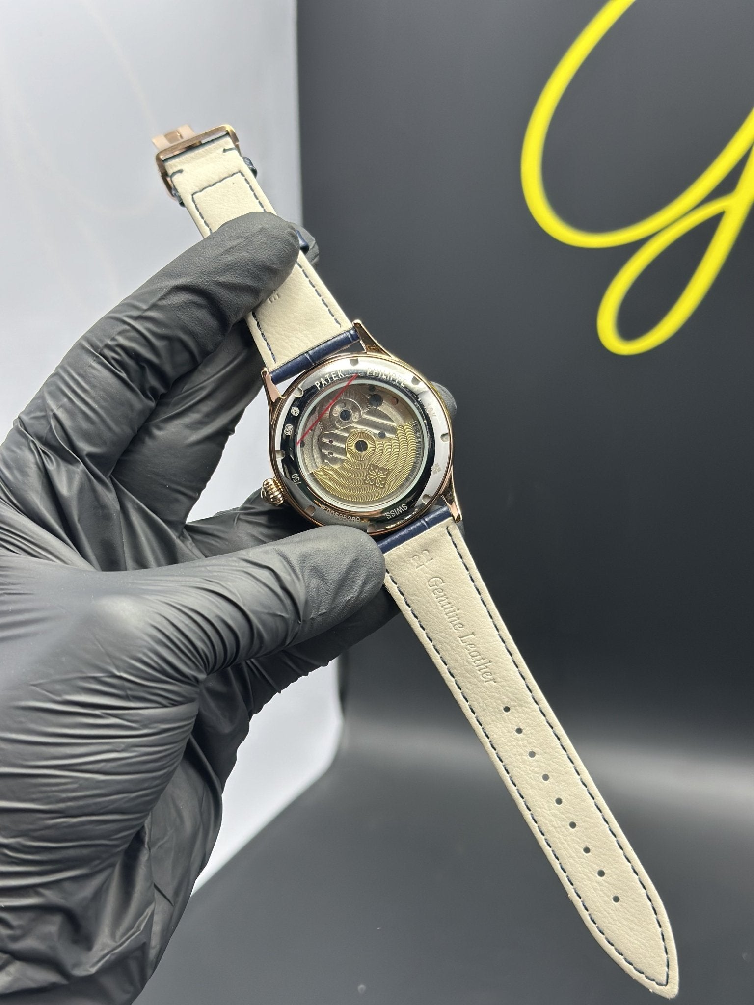 Patek Philippe Leather Strap Classy Watches Blue Strap Blue Pendulum Texture Dial Rosegold Bezel – men’s watch