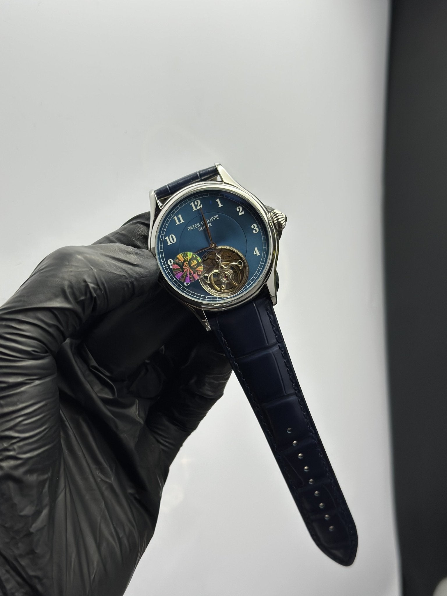 Patek Philippe Leather Strap Classy Watches Blue Strap Blue Pendulum Textured Dial Silver Bezel – men’s watch