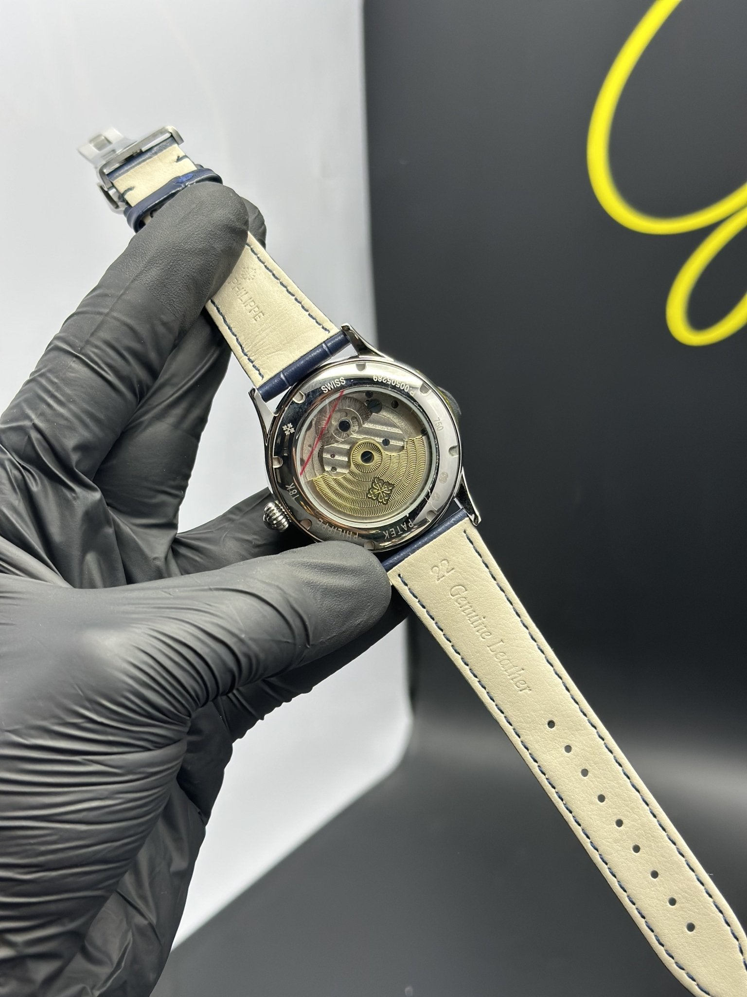 Patek Philippe Leather Strap Classy Watches Blue Strap Blue Pendulum Textured Dial Silver Bezel – men’s watch