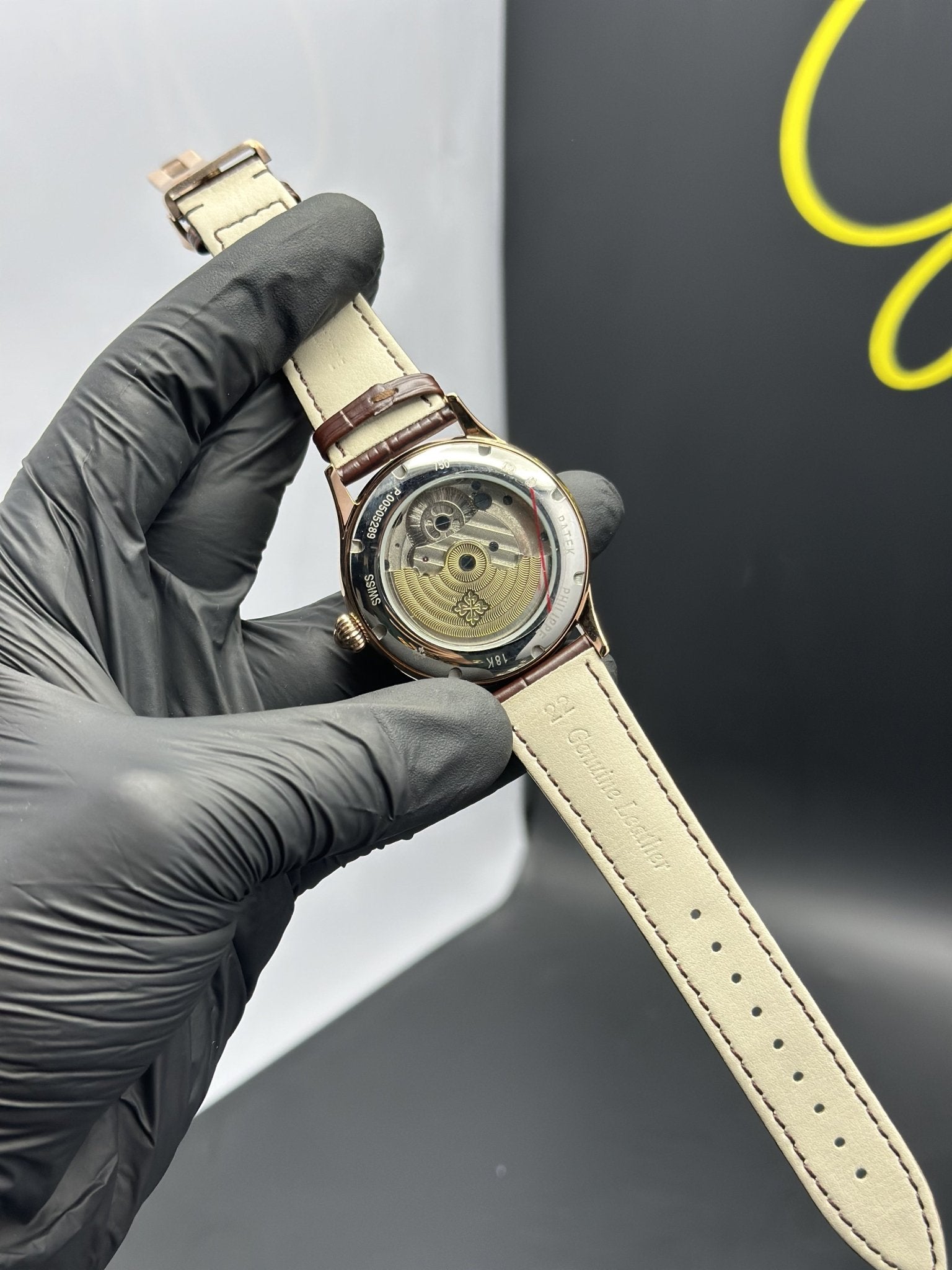 Patek Philippe Leather Strap Classy Watches Brown Strap White Pendulum Textured Dial Rosegold Bezel – men’s watch