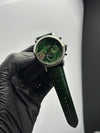 Patek Philippe Leather Strap Classy Watches Green Strap Bottle Green Dial Silver Bezel Round Chronographs – men’s watch