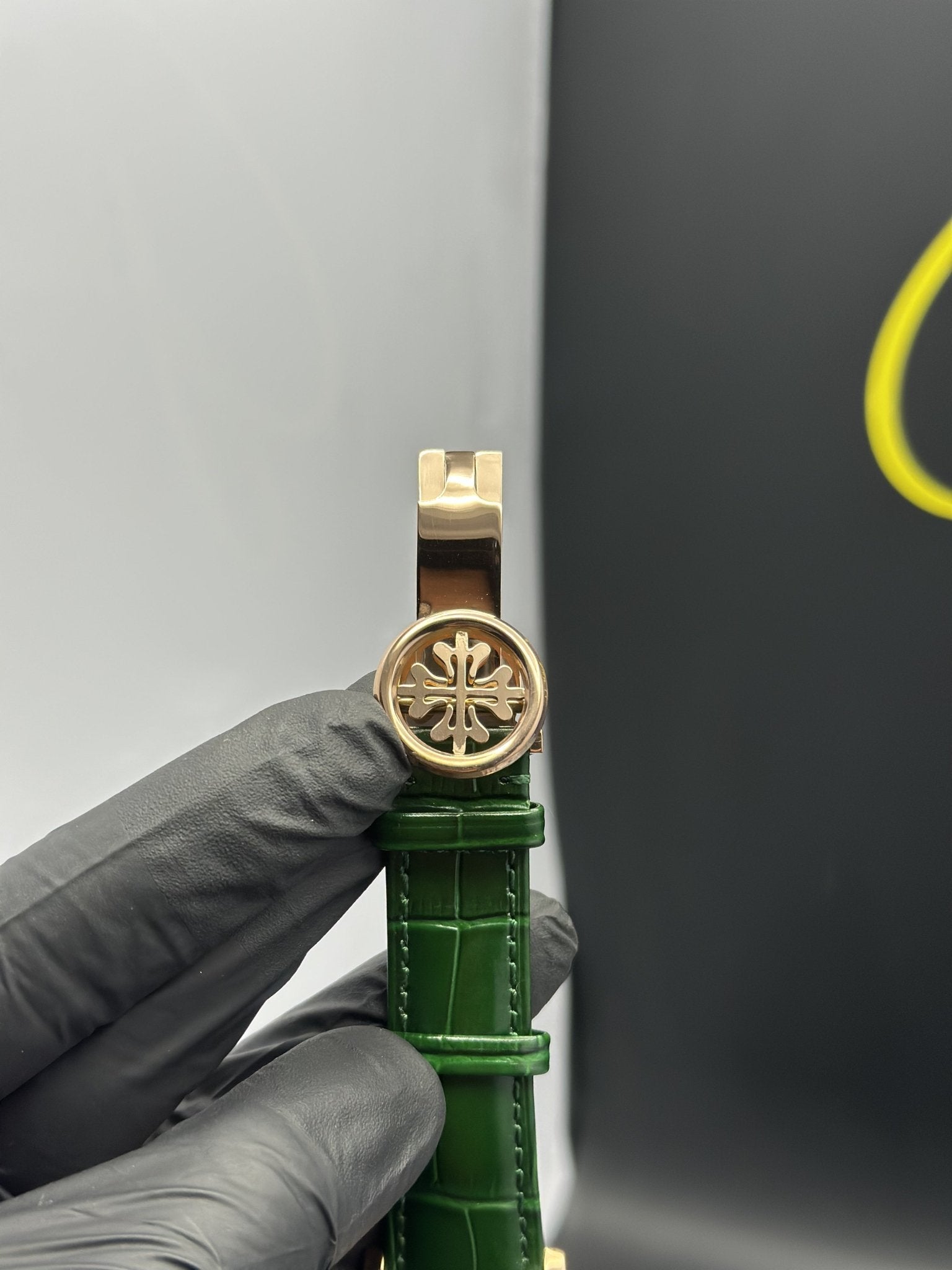 Patek Philippe Leather Strap Classy Watches Green Strap Green Flyback Dial Rosegold Bezel Chronograph – men’s watch
