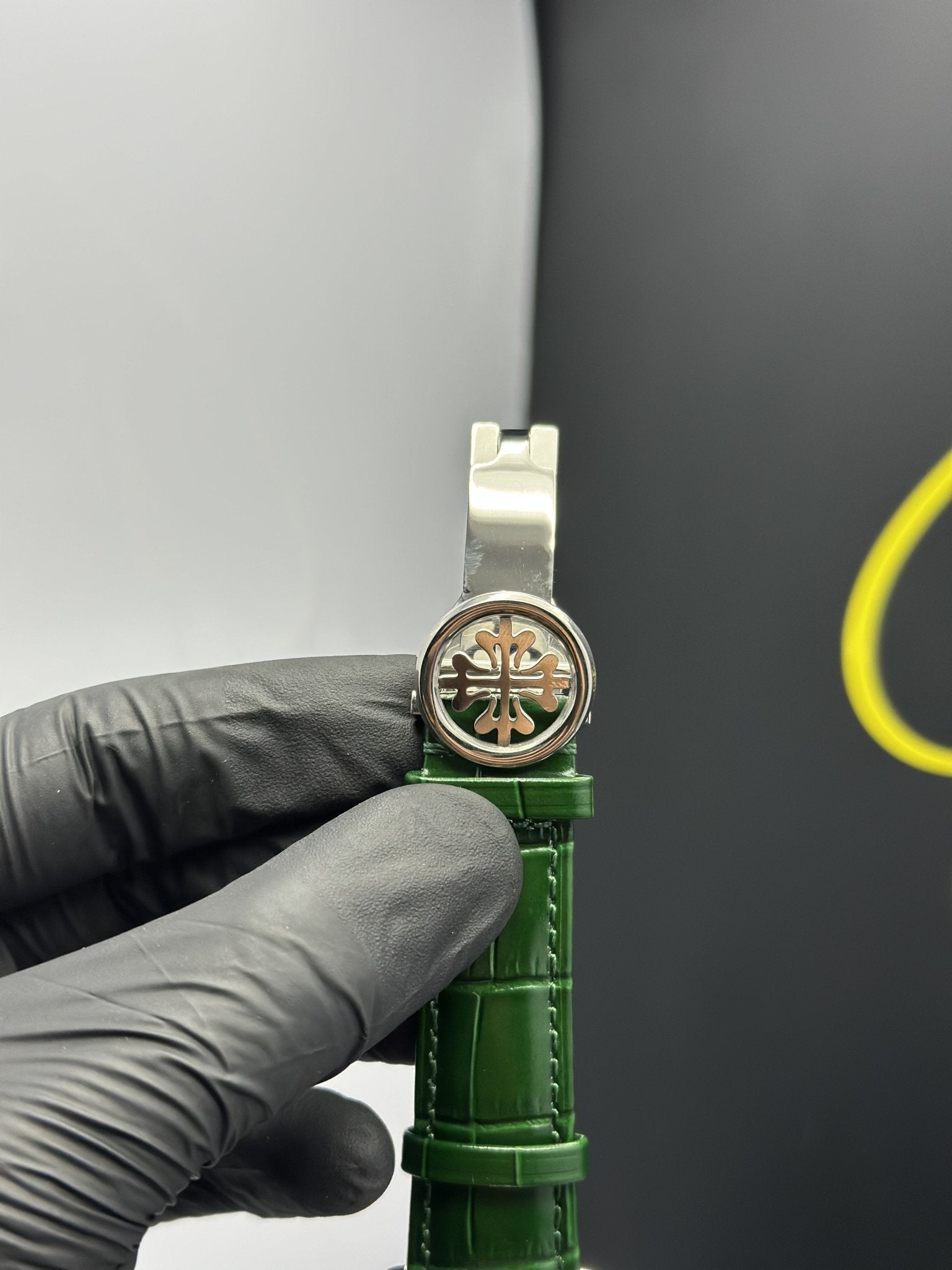 Patek Philippe Leather Strap Classy Watches Green Strap Green Flyback Dial Silver Bezel – men’s watch