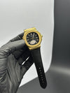 Patek Philippe Nautilus 41mm Leather Strap Black Strap Black Dial Gold Bezel – men’s watch