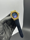 Patek Philippe Nautilus 41mm Leather Strap Blue Strap Blue Dial Gold Bezel – men’s watch