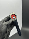 Patek Philippe Nautilus 41mm Leather Strap Blue Strap Red Dial Silver Bezel – men’s watch