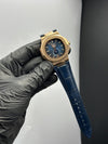 Patek Philippe Nautilus Annual Calendar 41mm Leather Strap Blue Strap Blue Dial Rosegold Bezel – men’s watch