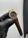 Patek Philippe Nautilus Annual Calendar 41mm Leather Strap Brown Strap Grey Dial Rosegold Bezel – men’s watch