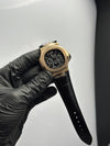 Patek Philippe Nautilus Moonphase 41mm Leather Strap Black Strap Black Dial Rosegold Bezel – men’s watch