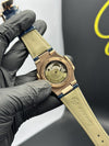 Patek Philippe Nautilus Moonphase 41mm Leather Strap Blue Strap Blue Dial Rosegold Bezel – men’s watch