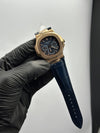 Patek Philippe Nautilus Moonphase 41mm Leather Strap Blue Strap Blue Dial Rosegold Bezel – men’s watch
