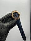 Patek Philippe Nautilus Power Reserve 41mm Leather Strap Blue Strap Blue Dial Rosegold Bezel – men’s watch
