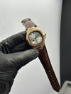 Patek Philippe Nautilus Power Reserve 41mm Leather Strap Brown Strap White Dial Rosegold Bezel – men’s watch